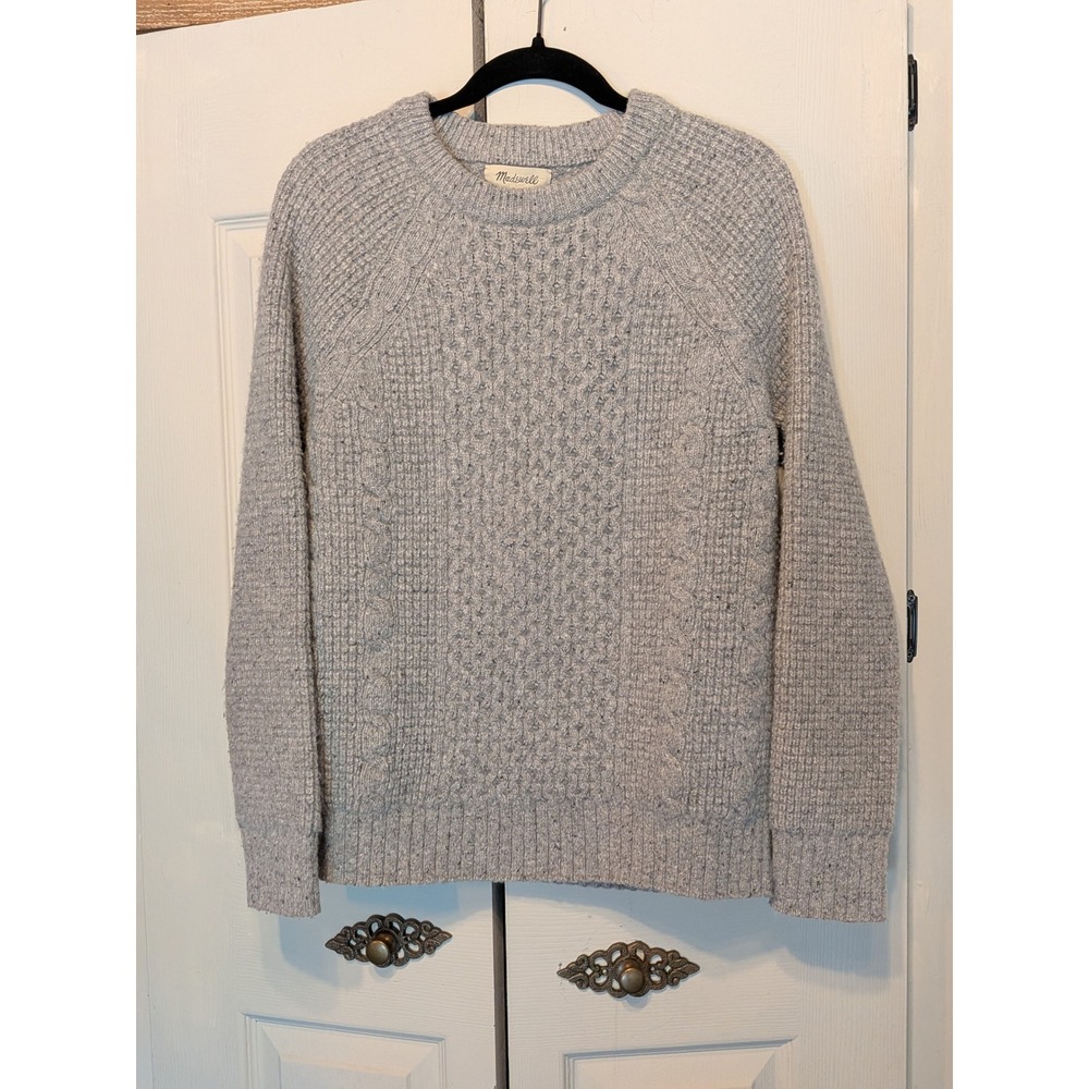 Madewell Grey Merino Wool Alpaca Blend Cable Waffle Knit Sweater NI050 Womens